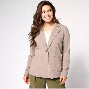 Peace Love World French Terry Blazer w/ Back Stitch Detail Mushroom Small